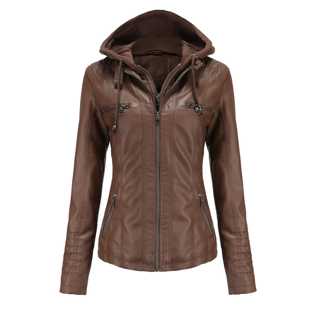 Women's Leather Jacket - Hooded & Slim-Fit Style