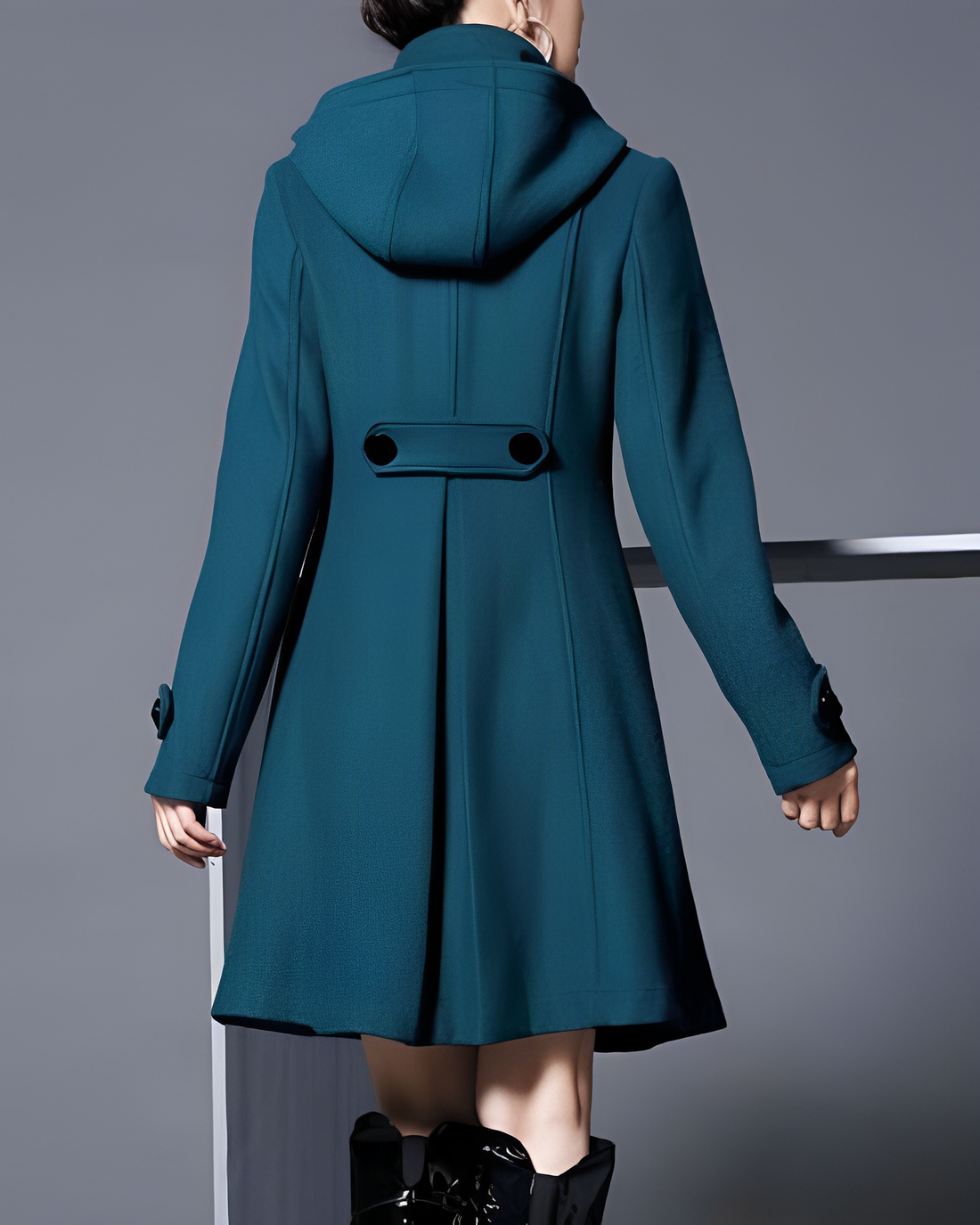 Women's A-Line Winter Coat - Hooded Double-Breasted Trench Design