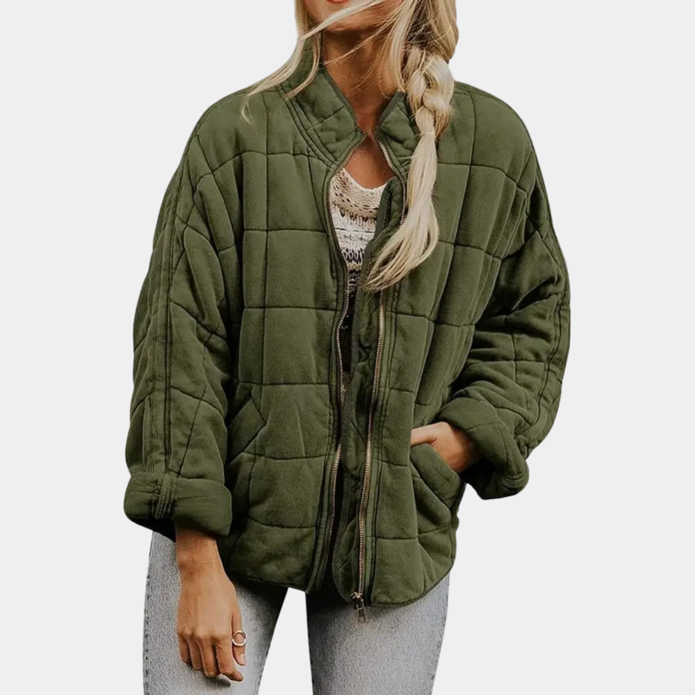Women's Quilted Jacket - Stand-Up Collar & Zip Front