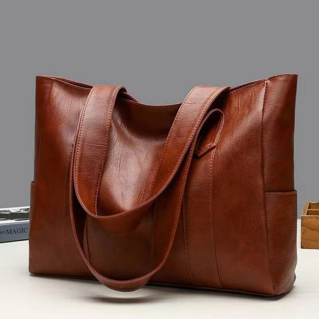 Women's Leather Shoulder Tote Bag - Classic Vintage Large Capacity
