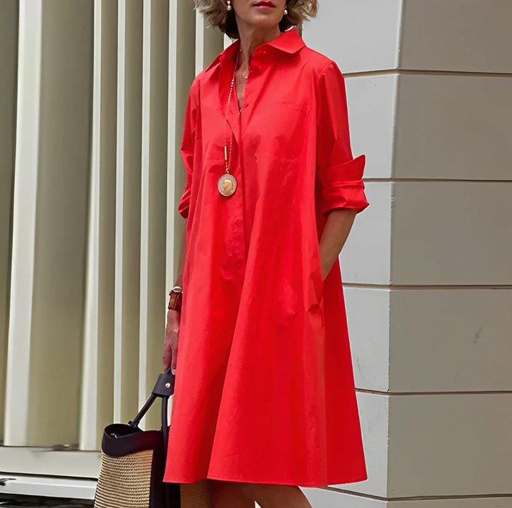 Elegant Rolled-Up Sleeves Shirt Dress for Women
