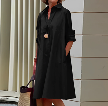 Elegant Rolled-Up Sleeves Shirt Dress for Women
