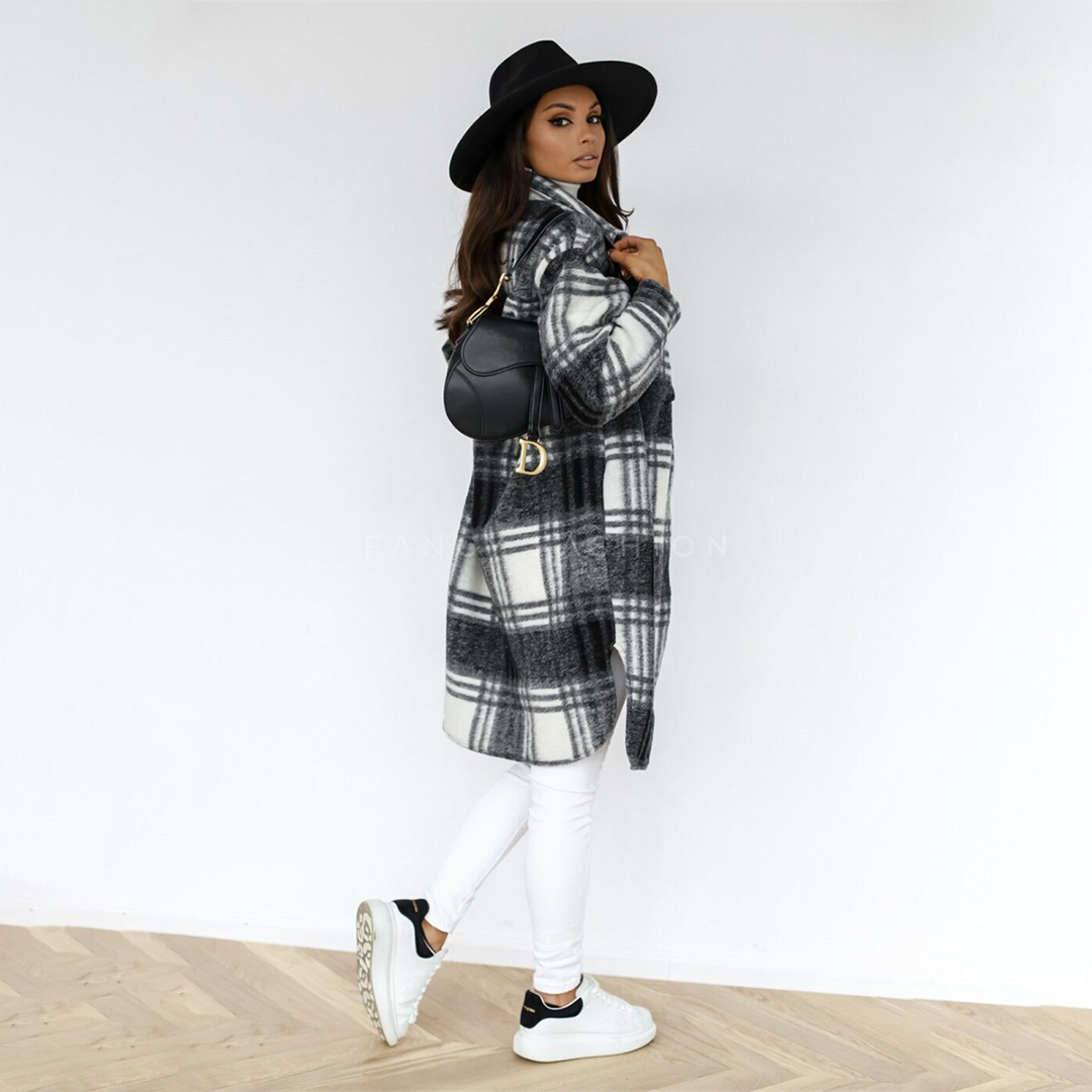 Women’s Coat – Checked Plaid with Button Front