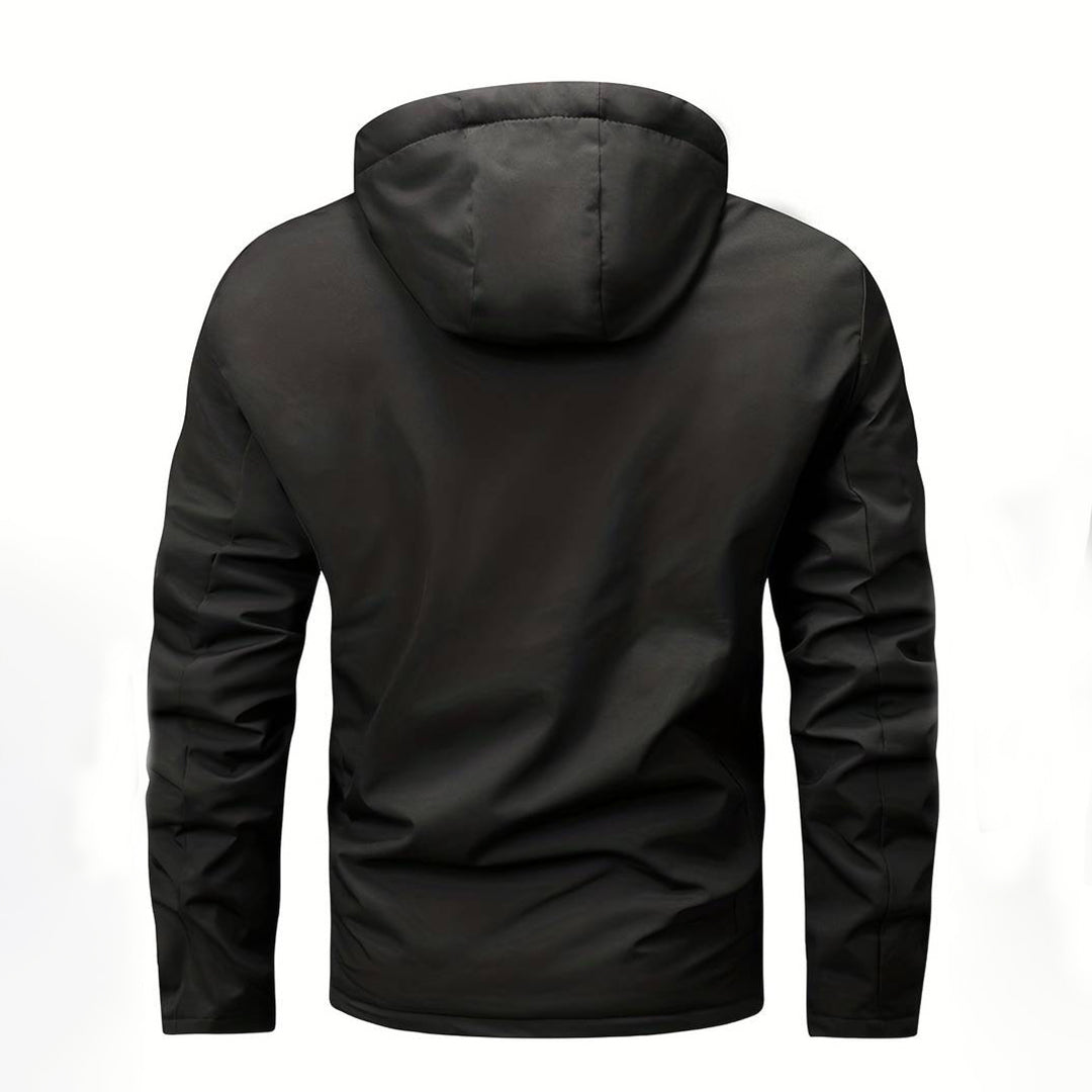 Men's Cozy Black Windbreaker - Warm Lining Detail