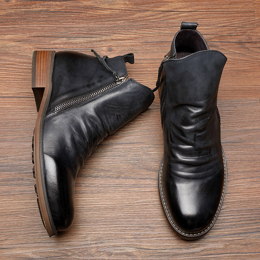 Men's Ankle Boots - Side Zip with Low Heel