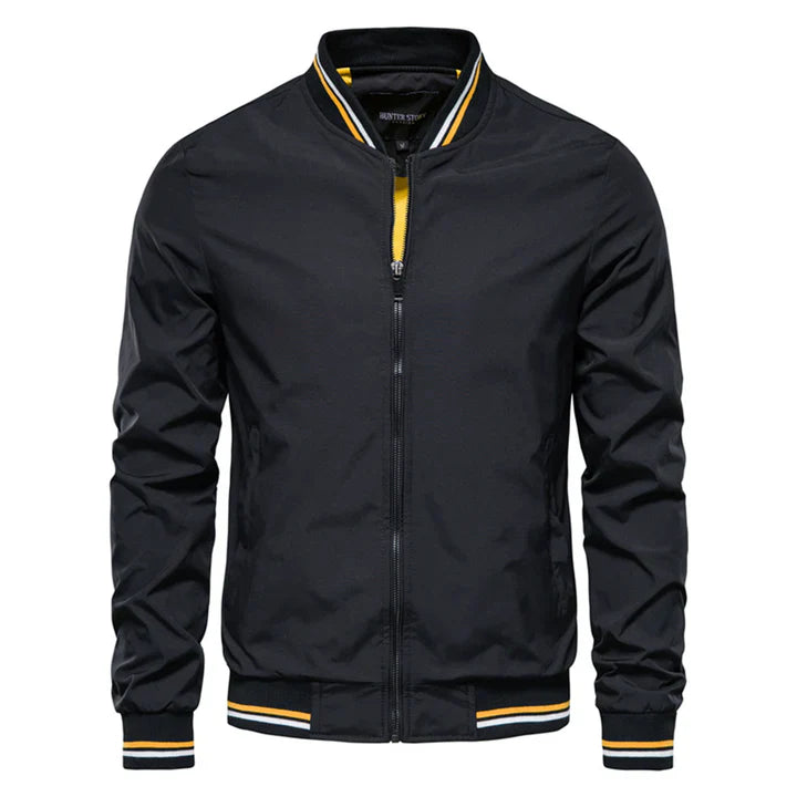 Men's Bomber Jacket - Full Zip with Striped Ribbed Trim
