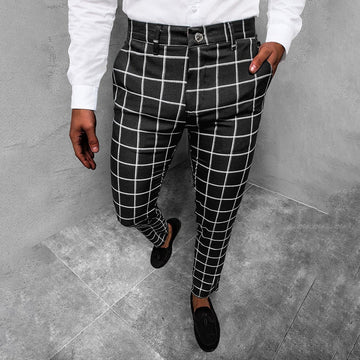 Men's Checkered Work Trousers - Slim Fit & Patterned