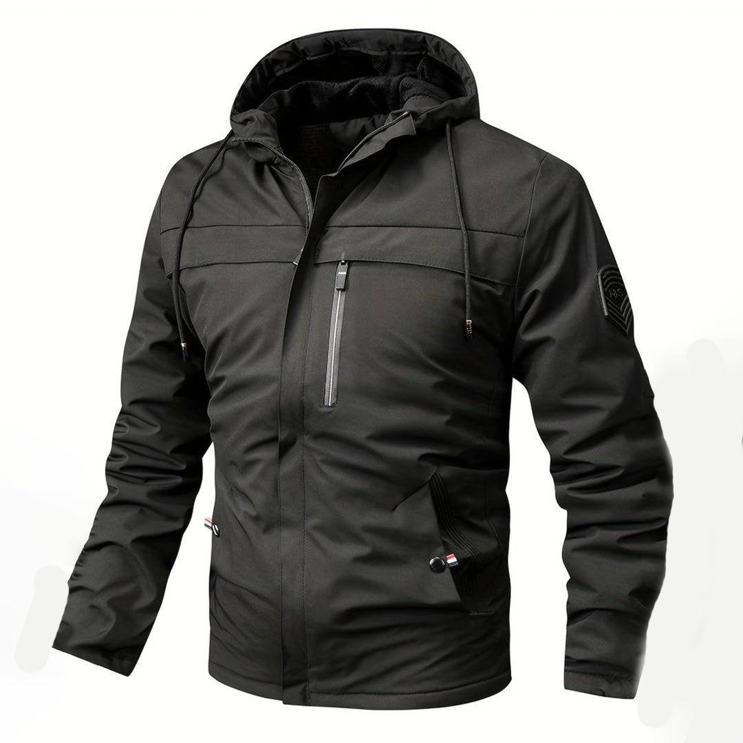 Men's Cozy Black Windbreaker - Warm Lining Detail