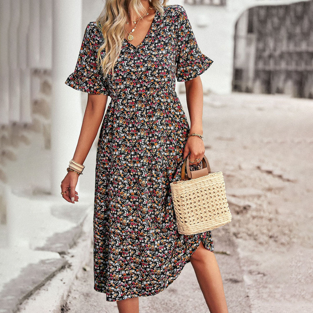 Women's Chic Floral Midi Summer Dress - Casual Beach Party
