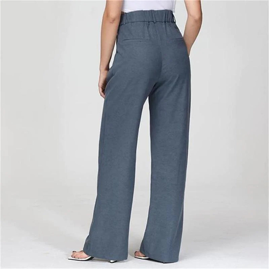 Women's Wide Leg Work Trousers - High-Waisted & Pleated
