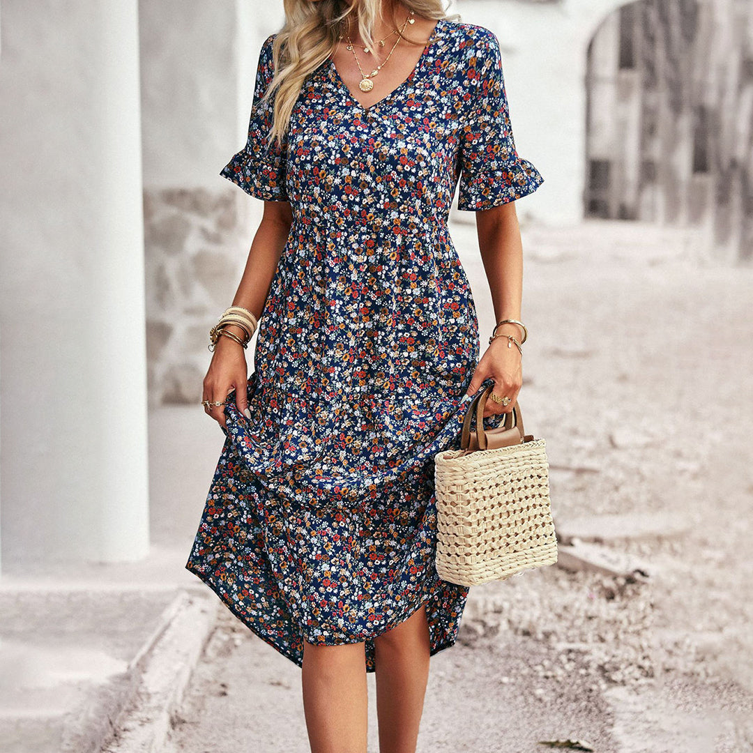 Women's Chic Floral Midi Summer Dress - Casual Beach Party