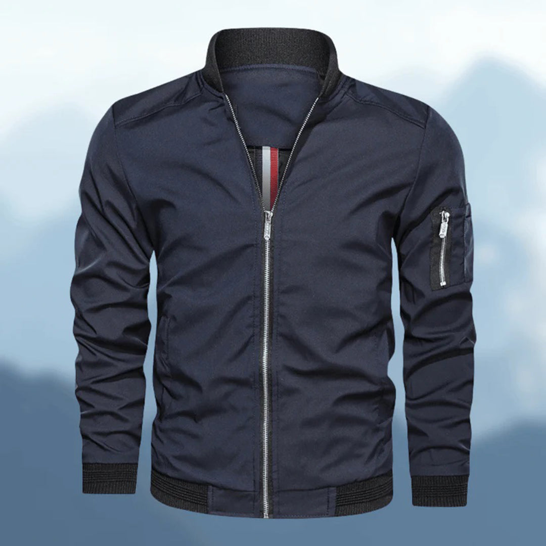 Men's Bomber Jacket - Zip Sleeve Pocket with Ribbed Trim