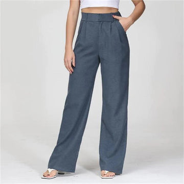 Women's Wide Leg Work Trousers - High-Waisted & Pleated