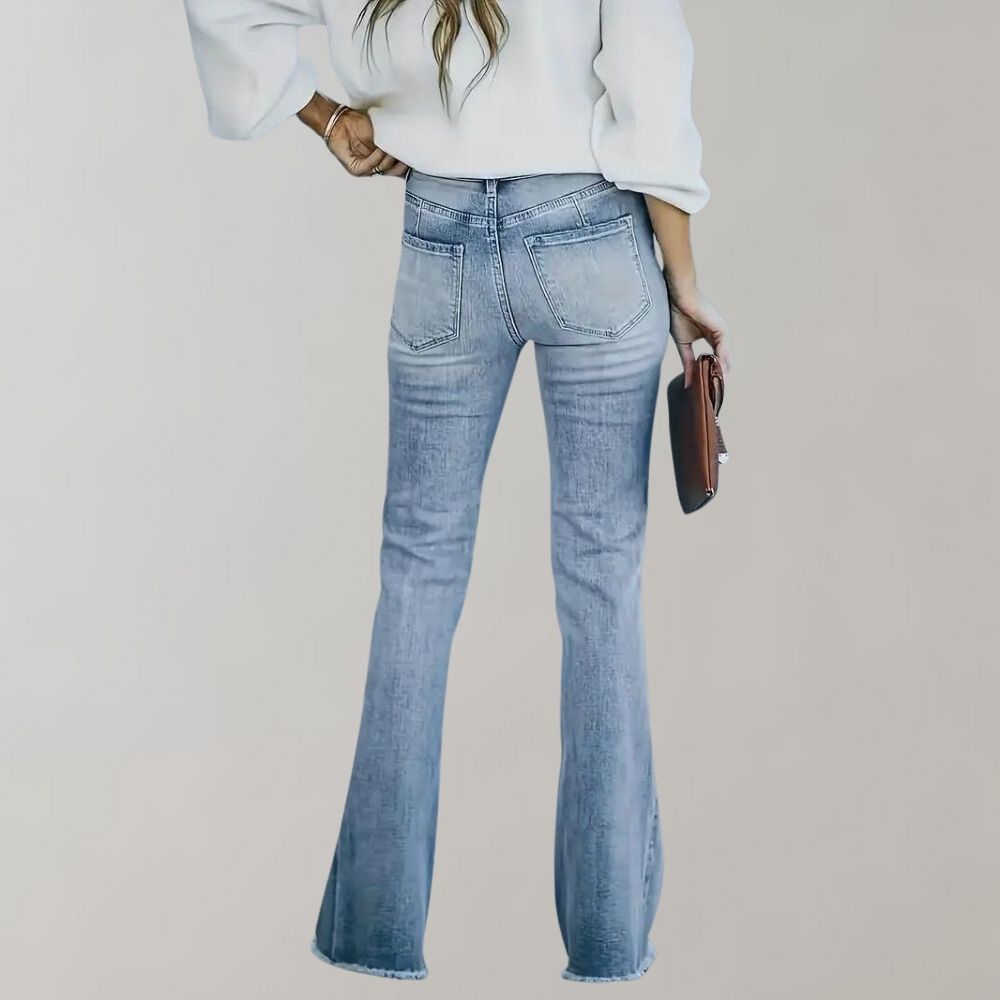 Women's Sky Blue High-Rise Flared Jeans - Bootcut Fit