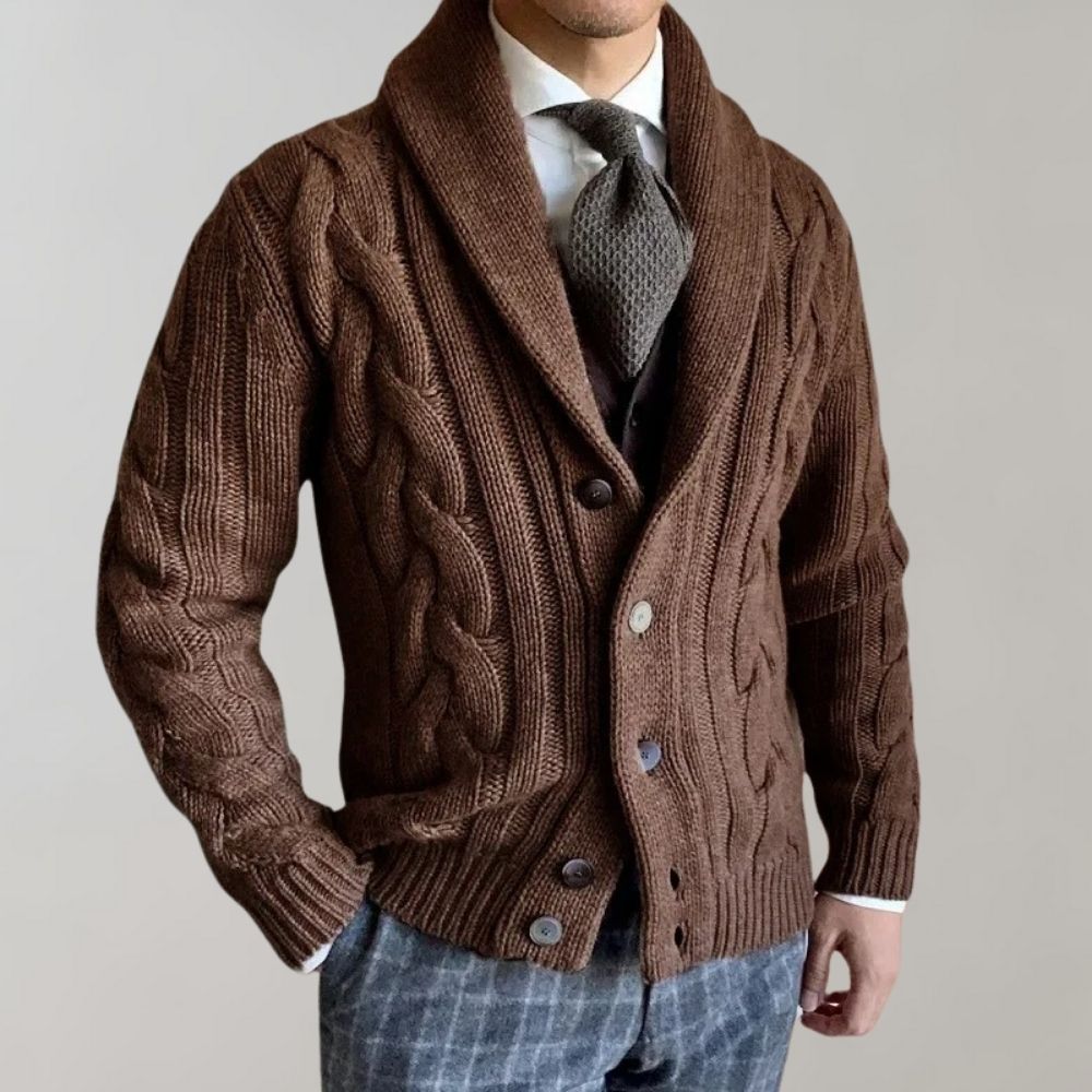 Men's Lapel Cable Knit Cardigan - Versatile Casual Formal Vest