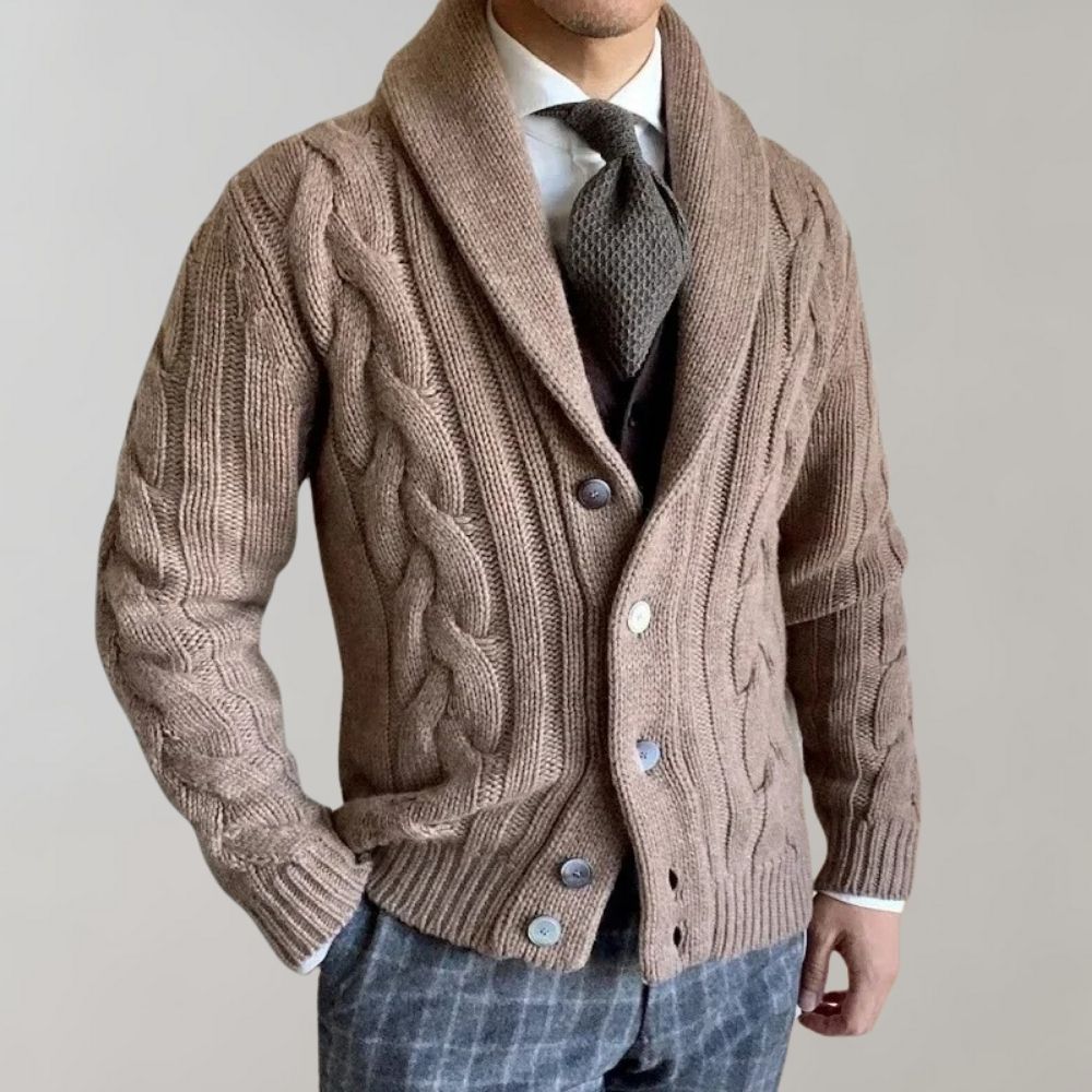 Men's Lapel Cable Knit Cardigan - Versatile Casual Formal Vest