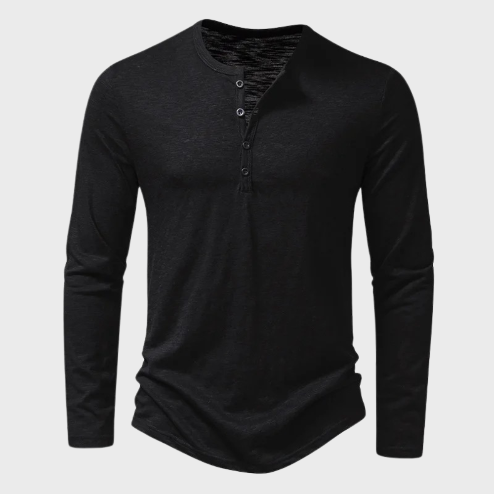 Men's Long Sleeve Top - Henley with Button Placket & Casual Fit