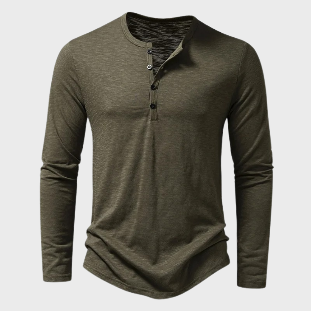 Men's Long Sleeve Top - Henley with Button Placket & Casual Fit
