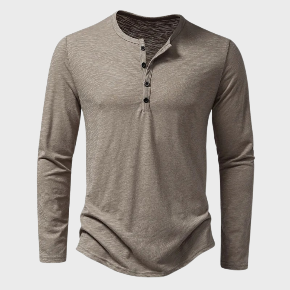 Men's Long Sleeve Top - Henley with Button Placket & Casual Fit