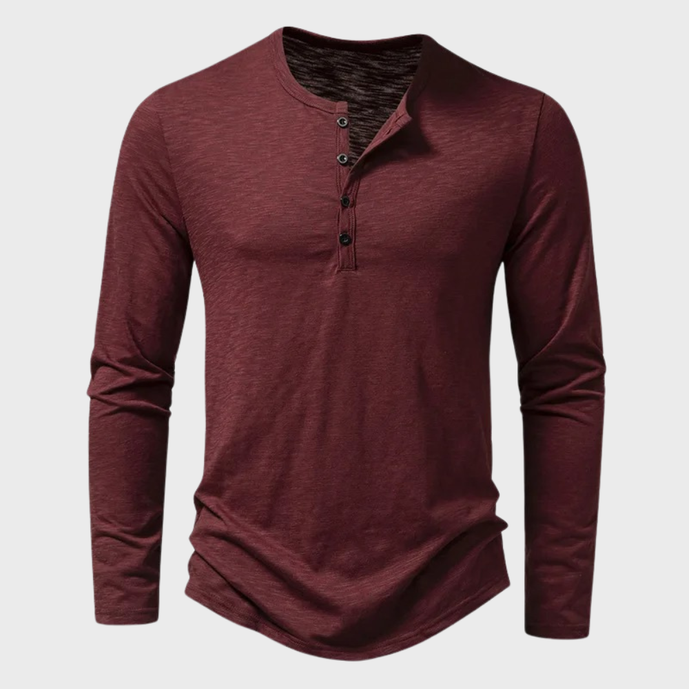 Men's Long Sleeve Top - Henley with Button Placket & Casual Fit