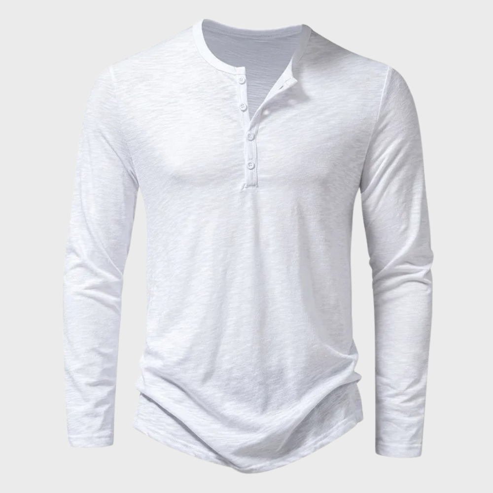 Men's Long Sleeve Top - Henley with Button Placket & Casual Fit