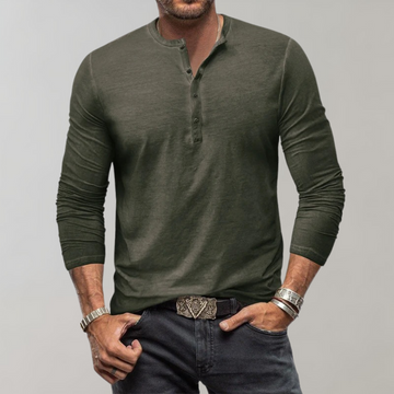 Men's Long Sleeve Top - Henley with Button Placket & Casual Fit