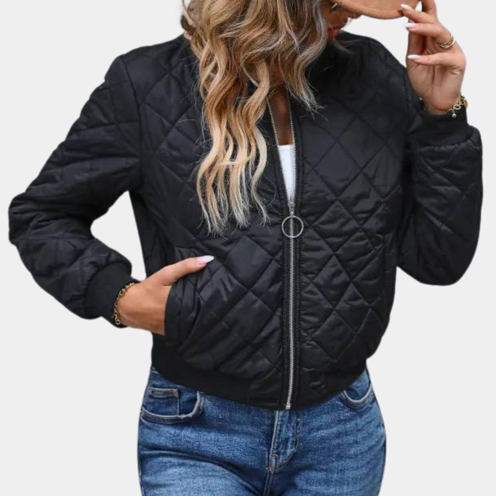 Women's Black Quilted Jacket - Bomber Style