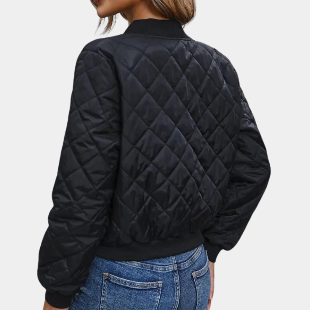 Women's Black Quilted Jacket - Bomber Style