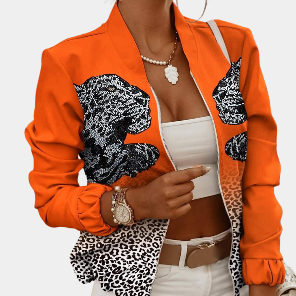 Women's Printed Bomber Jacket - Full Zip with Ribbed Trim