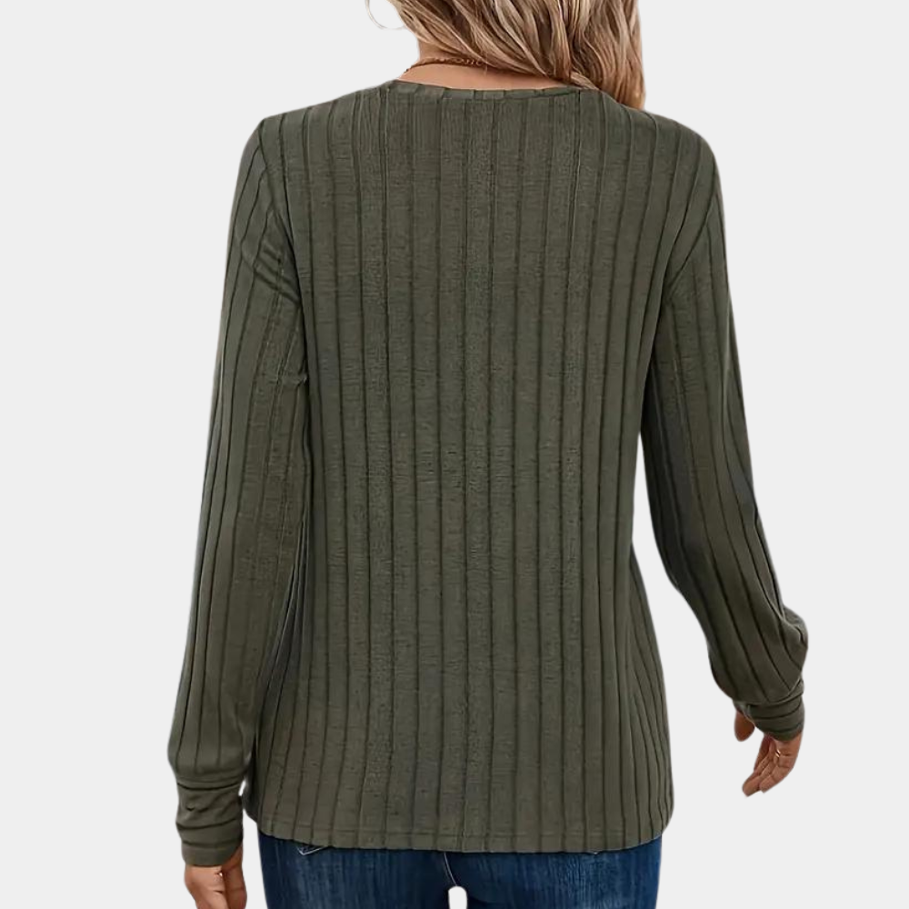 Women's Long Sleeve Top - Ribbed Round-Neck
