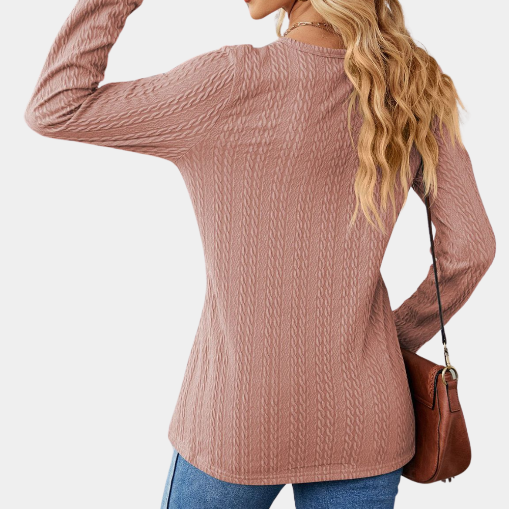 Women's Long Sleeve Top - Cable Knit & V-Neck