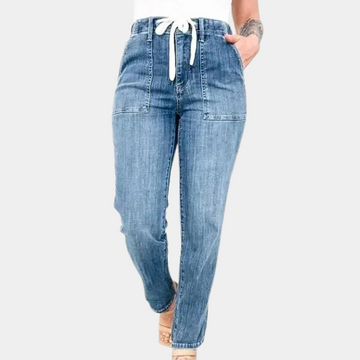 Women's Straight-Leg Jeans - High-Waisted & Drawstring Waist