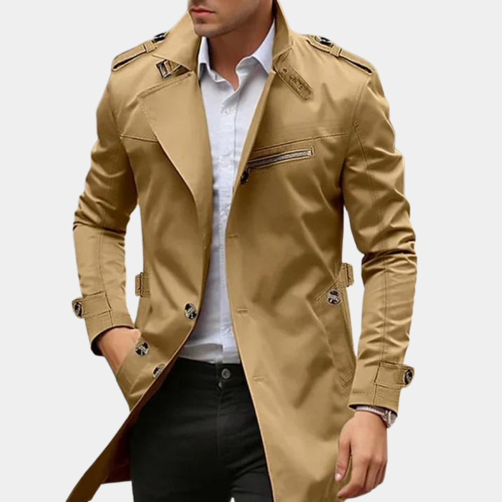 Men's Stylish Trench Coat - Waterproof & Windproof