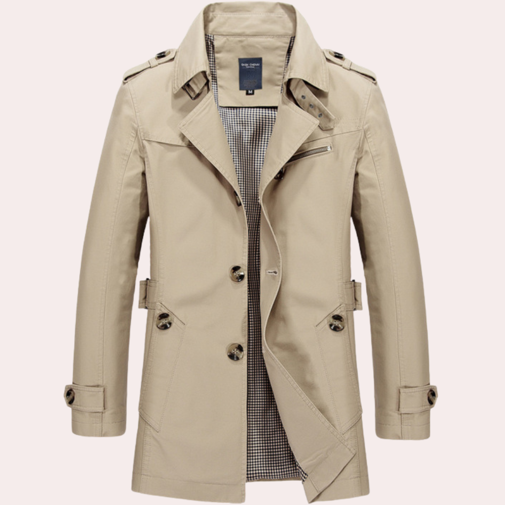 Men's Stylish Trench Coat - Waterproof & Windproof