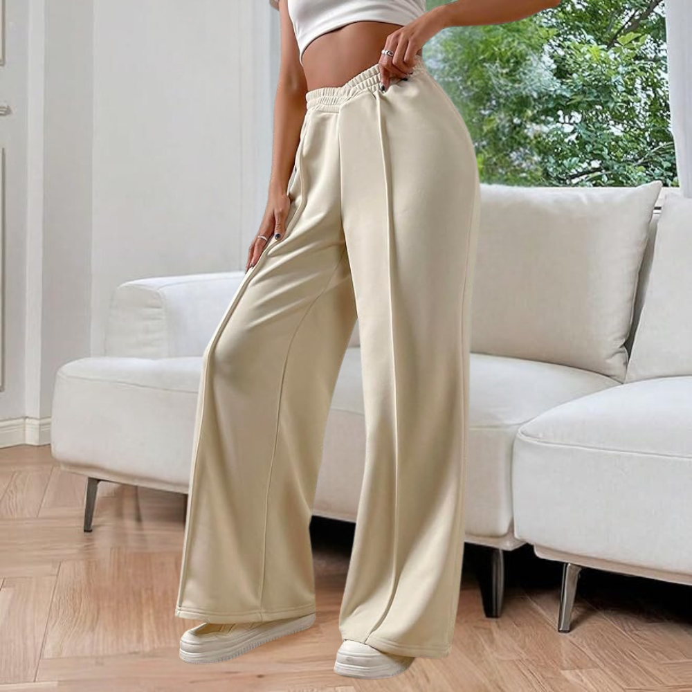 Women's Pleated Wide Leg Joggers - V-Waist Detail