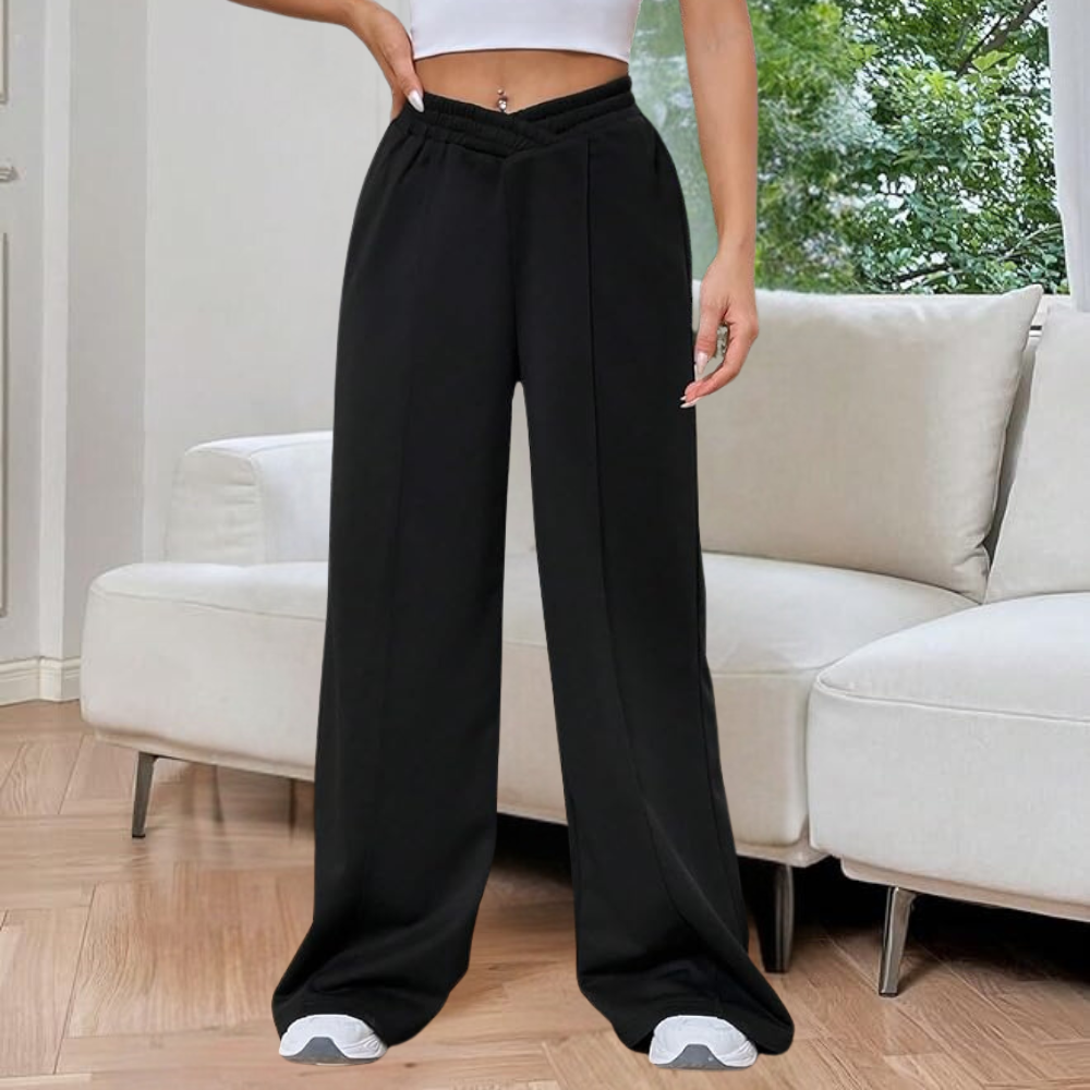 Women's Pleated Wide Leg Joggers - V-Waist Detail