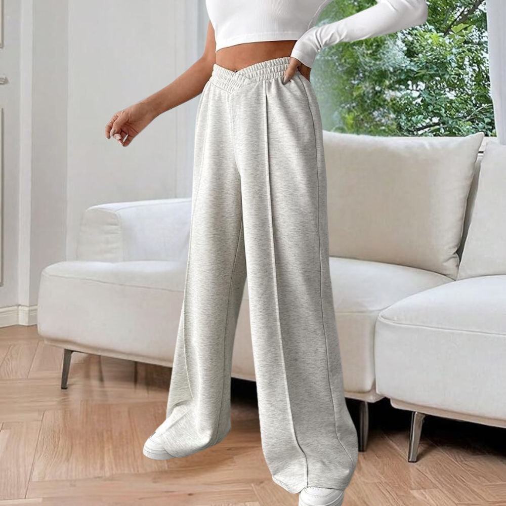 Women's Pleated Wide Leg Joggers - V-Waist Detail