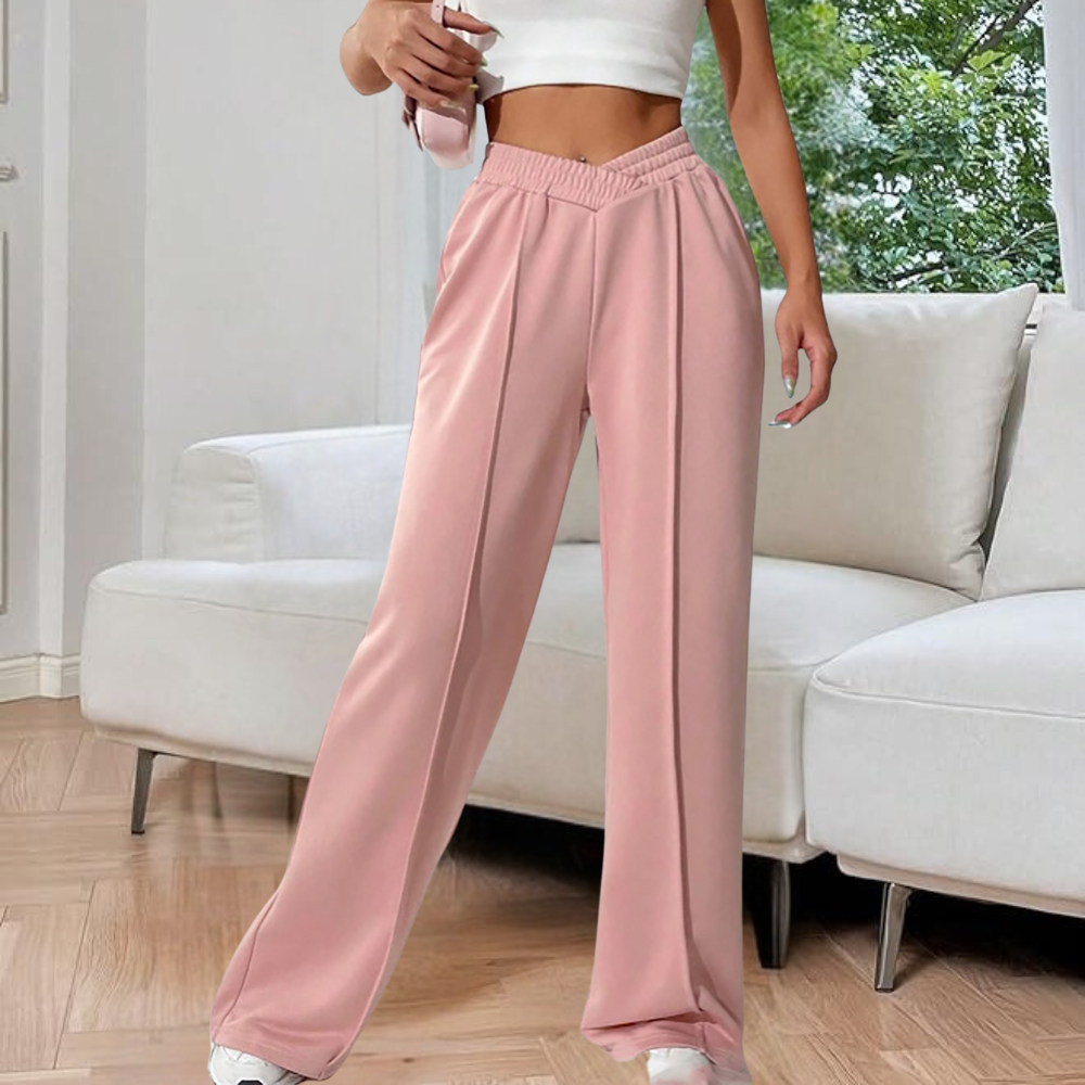 Women's Pleated Wide Leg Joggers - V-Waist Detail