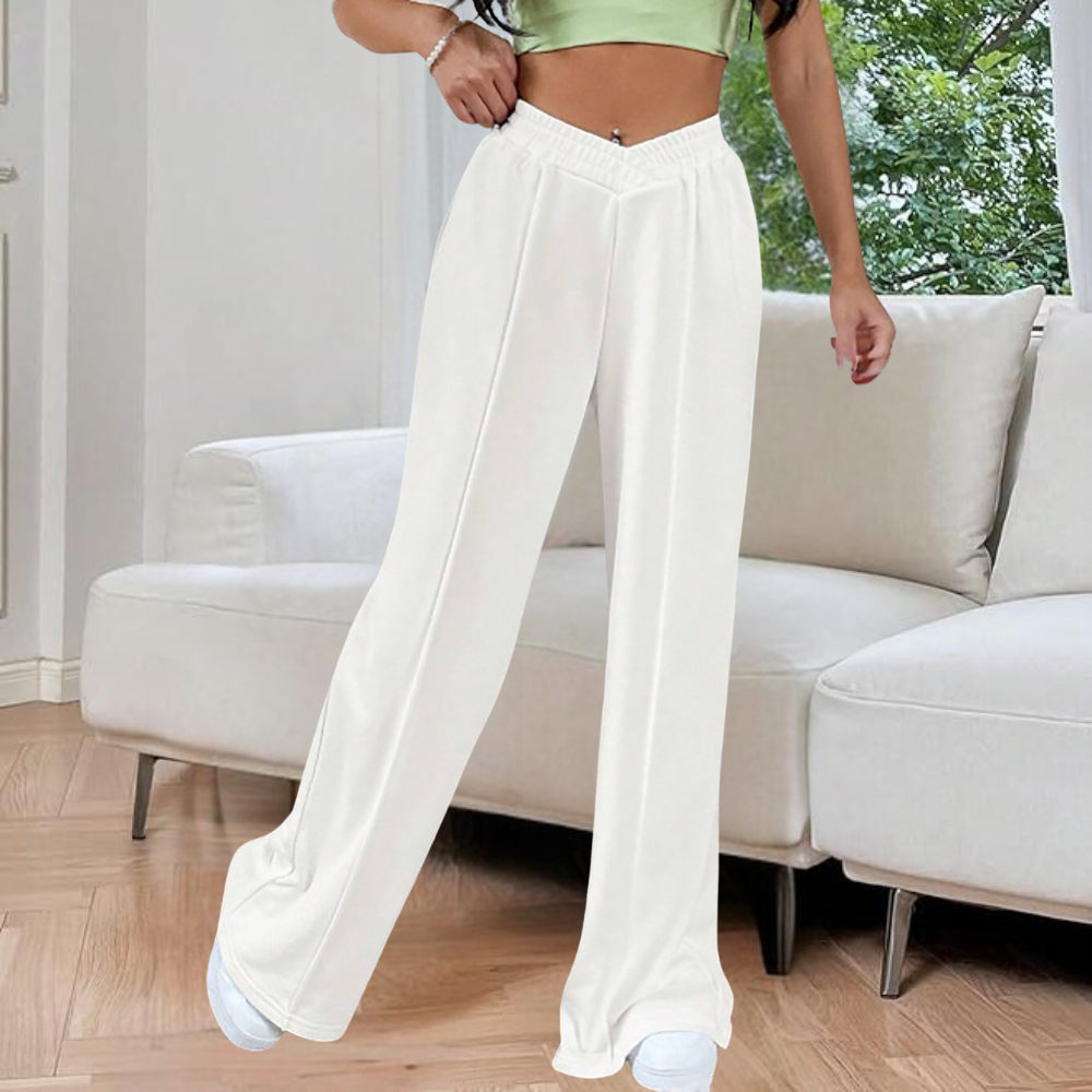 Women's Pleated Wide Leg Joggers - V-Waist Detail