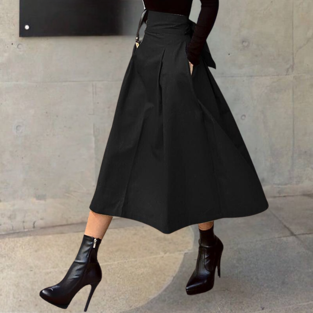 Women's Pleated Midi Skirt - Back Tie Detail