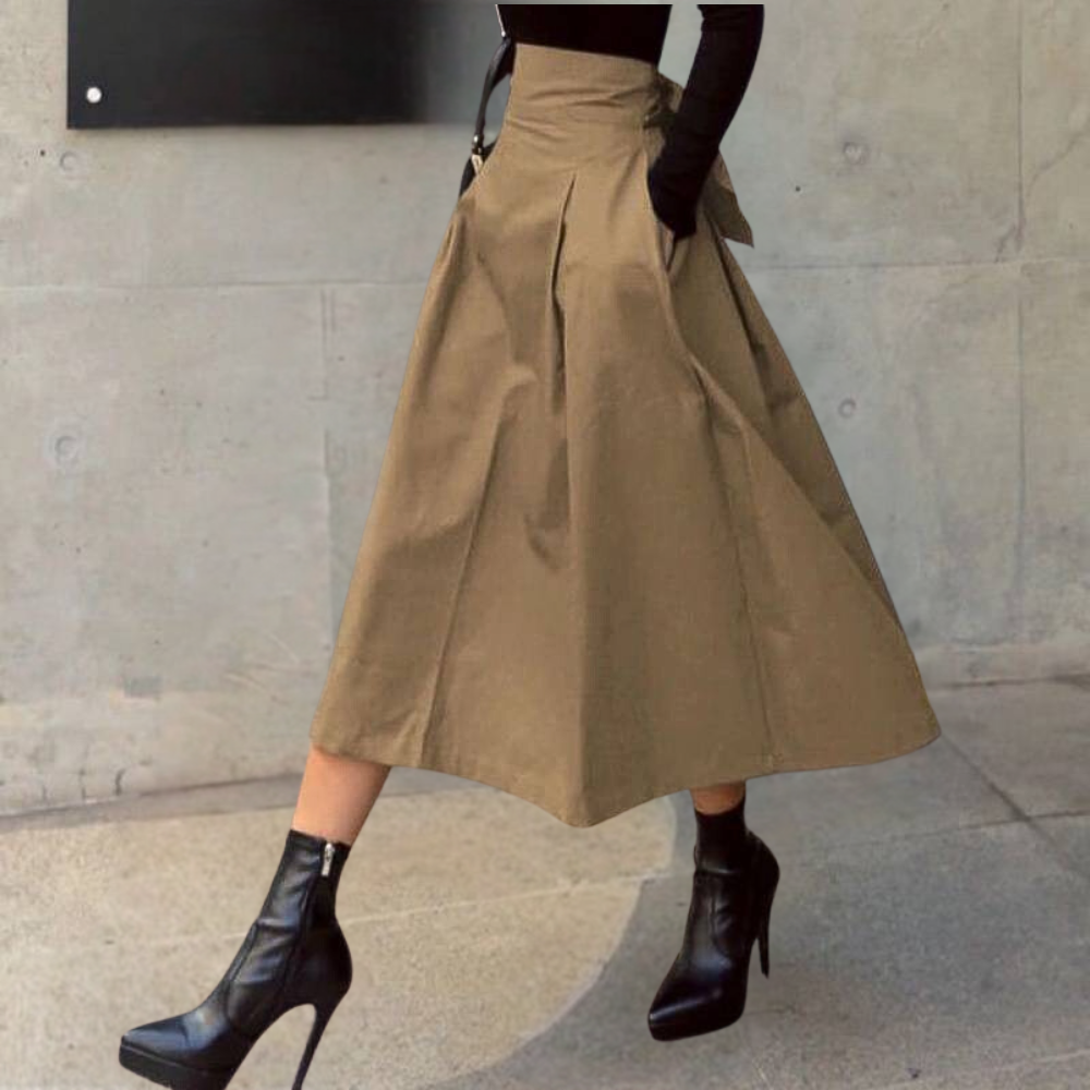 Women's Pleated Midi Skirt - Back Tie Detail