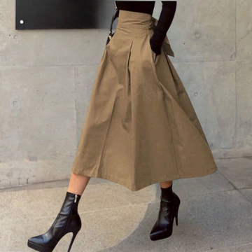 Women's Pleated Midi Skirt - Back Tie Detail