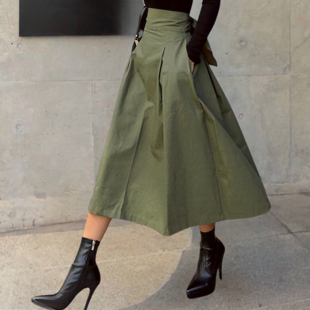 Women's Pleated Midi Skirt - Back Tie Detail