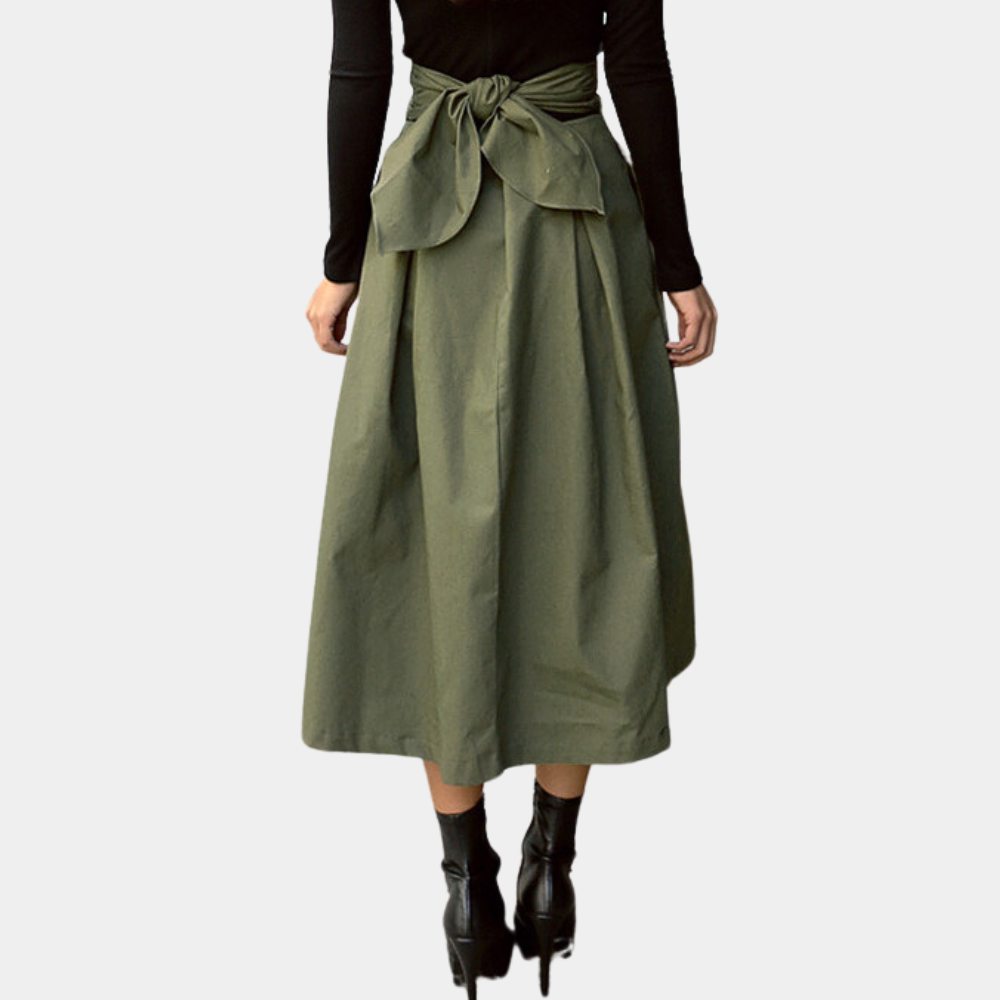Women's Pleated Midi Skirt - Back Tie Detail