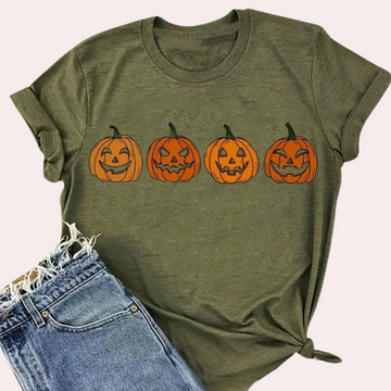 Women's Halloween Costume T-shirt - Casual Pumpkin Print
