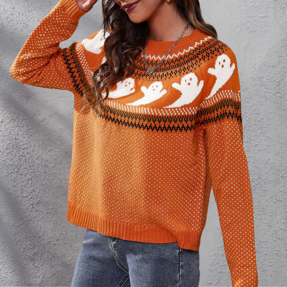 Women's Skeleton Print Halloween Costume Jumper - Modern Crewneck
