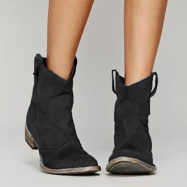 Comfortable Rounded Toe and Low Stacked Heel Ankle Boots for Women