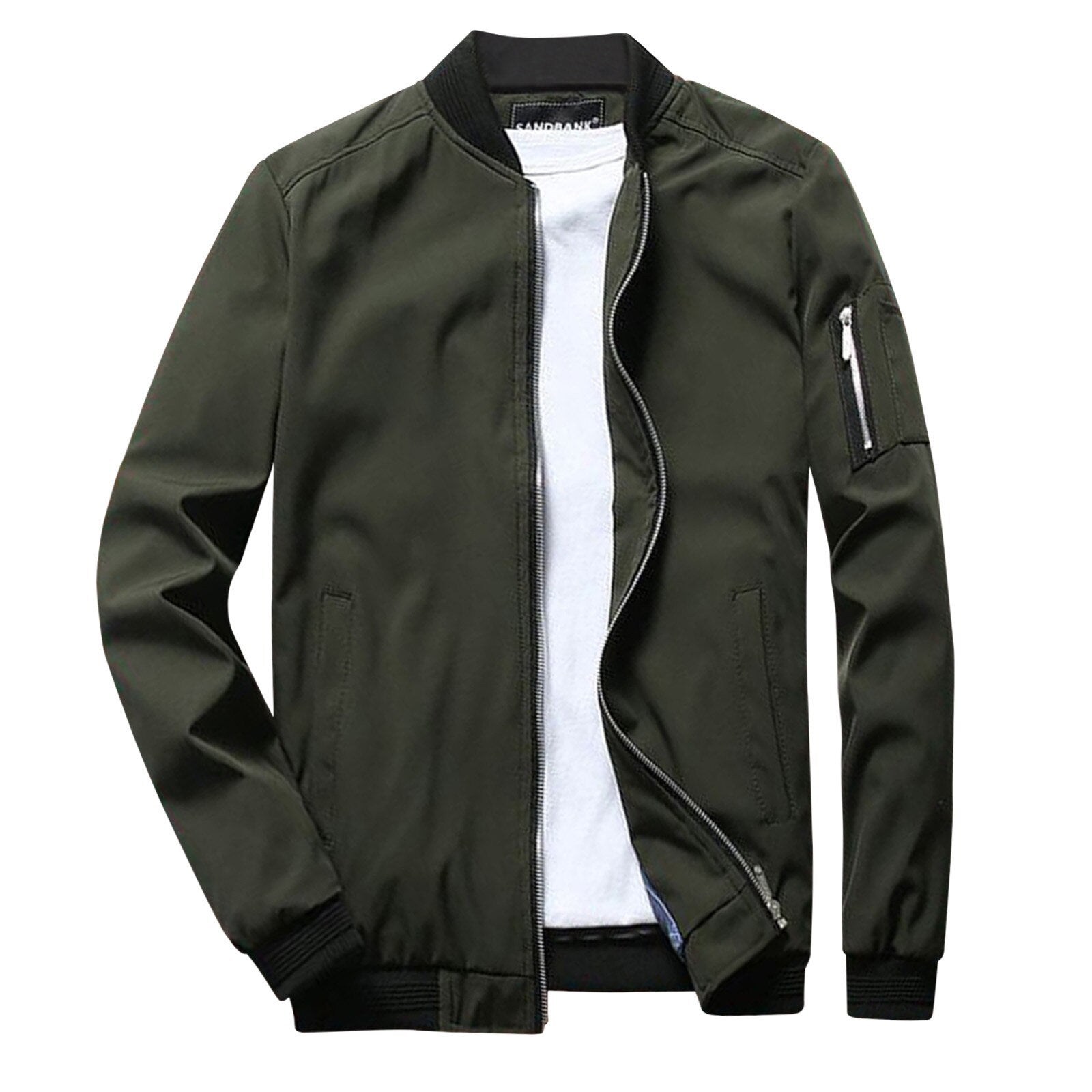 Men's Full-Zip Bomber Jacket - Ribbed Trim & Sleeve Pocket
