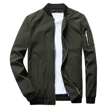 Men's Full-Zip Bomber Jacket - Ribbed Trim & Sleeve Pocket