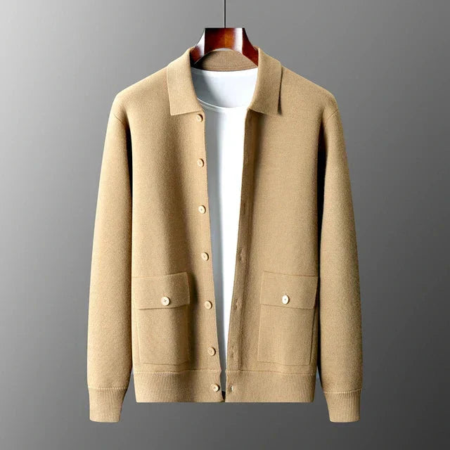 Men's Collared Cardigan - Button Fastening and Patch Pockets